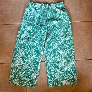 Palazzo Green and White Linen Pants